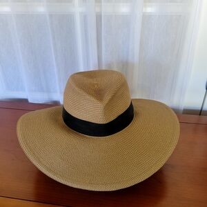 Eric Javits Tan Wide-Brim Hat with Black Band
